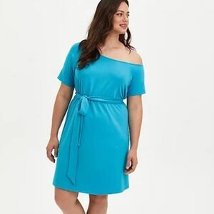 Torrid Mini French Terry Off-Shoulder T-Shirt Dress | 3 / 3 X | Blue | EUC